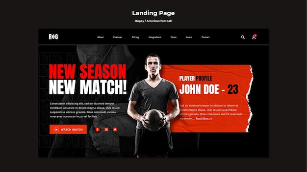 American football landing page