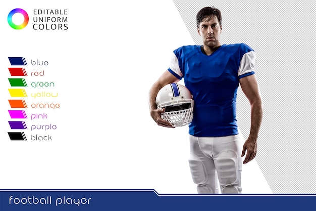 American football player with several colorful uniforms cut out Premium Psd