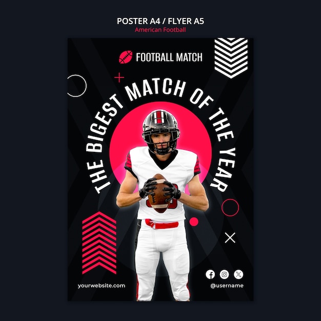 American Football PSD Template Design: Flat Poster, Invitation Flyer, and Sports Information