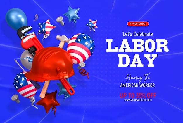 Бесплатный PSD Шаблон дизайна баннера распродажи американского дня труда