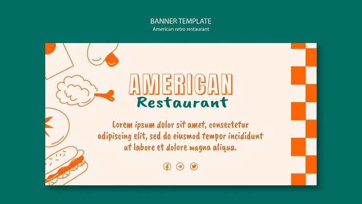 無料PSD アメリカのレトロなレストラン バナー テンプレート