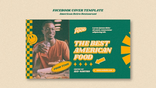 PSD gratuito modello di copertina facebook del ristorante retrò americano