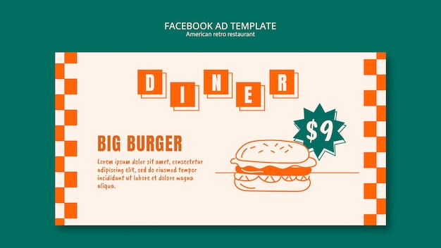 American retro restaurant facebook template