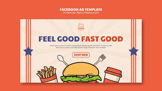 免费美国复古餐厅facebook PSD模板