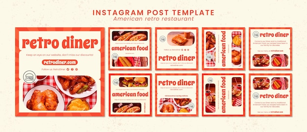 Free PSD american retro restaurant instagram posts template