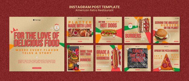 American retro restaurant instagram posts template