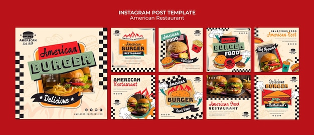 Free PSD american retro restaurant instagram posts template