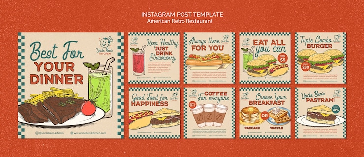 無料PSD アメリカンレトロレストランinstagram投稿テンプレート