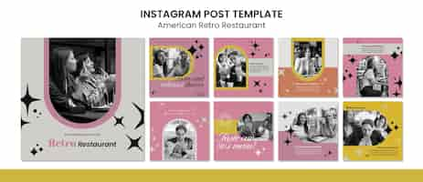 Free PSD american retro restaurant instagram posts template