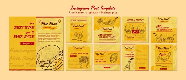 american retro restaurant instagram posts template