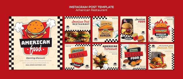 Free PSD american retro restaurant instagram posts