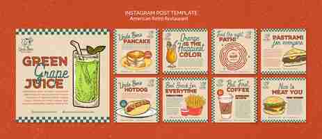 Free PSD american retro restaurant instagram posts