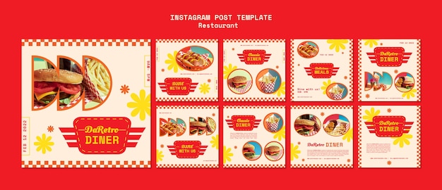 Free PSD american retro restaurant instagram posts