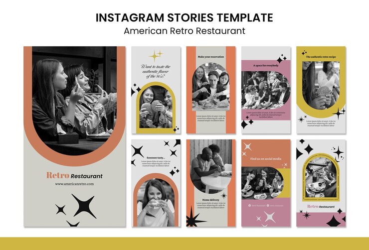 Free PSD american retro restaurant instagram stories template