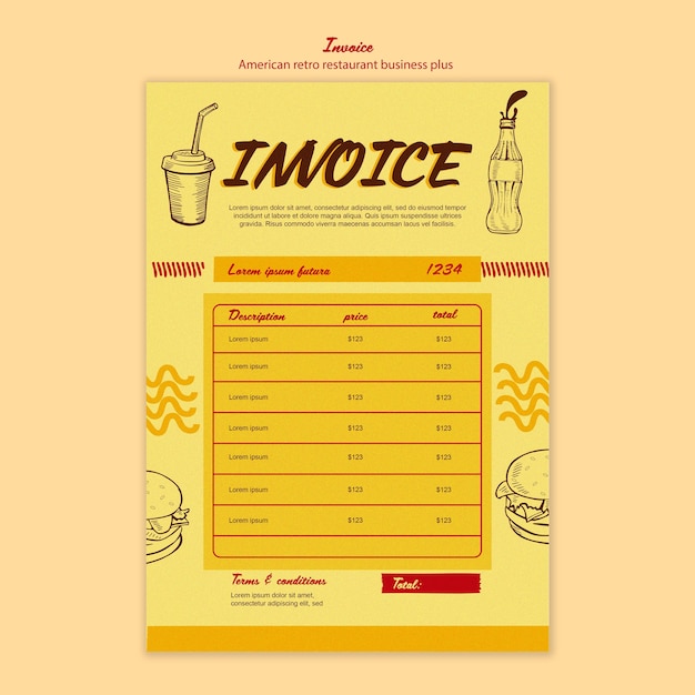 Free PSD american retro restaurant invoice template