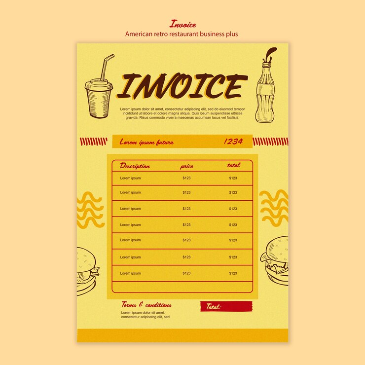 Free PSD american retro restaurant invoice template