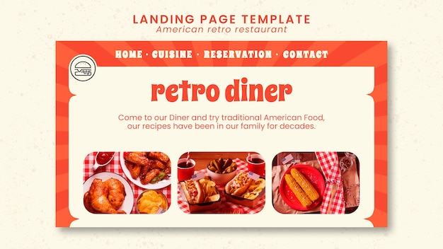 PSD gratuito modello di pagina di destinazione del ristorante retrò americano