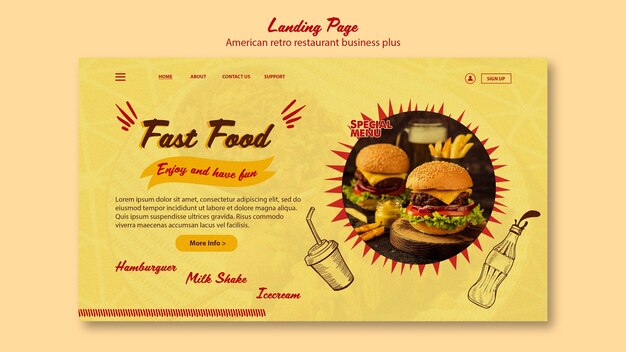 Free PSD american retro restaurant landing page template