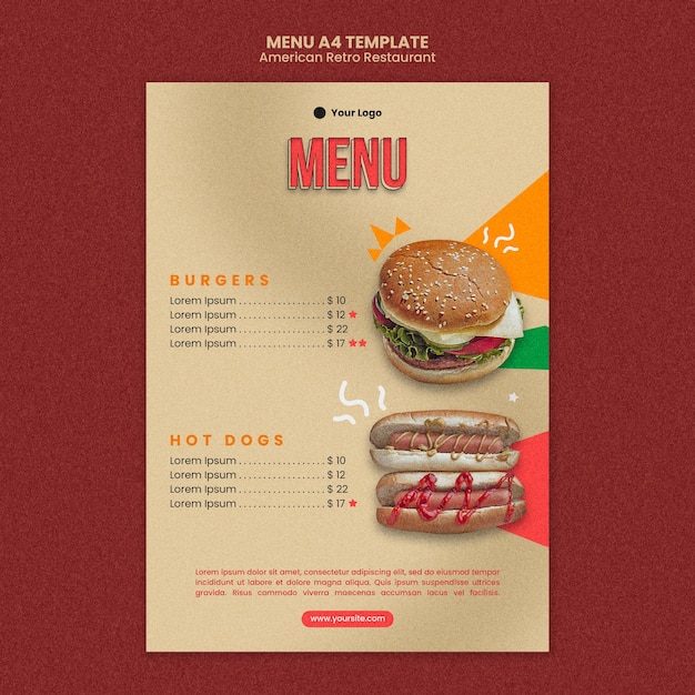 PSD gratuito modello di menu del ristorante retrò americano