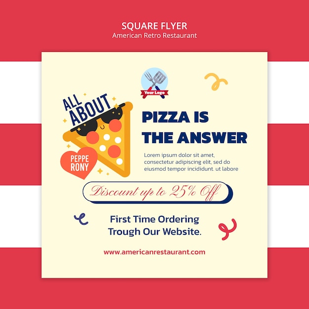 Free PSD american retro restaurant square flyer template