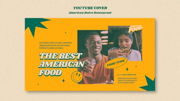 PSD gratuito modello di copertina di youtube del ristorante retrò americano