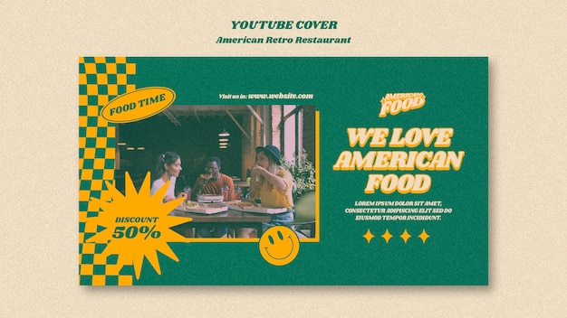 Бесплатный PSD Обложка американского ретро-ресторана на youtube