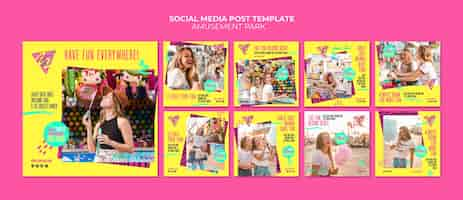 Free PSD amusement park concept social media post template