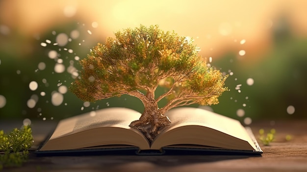 Бесплатный PSD Открытая книга с растущим из нее деревом генеративный ии