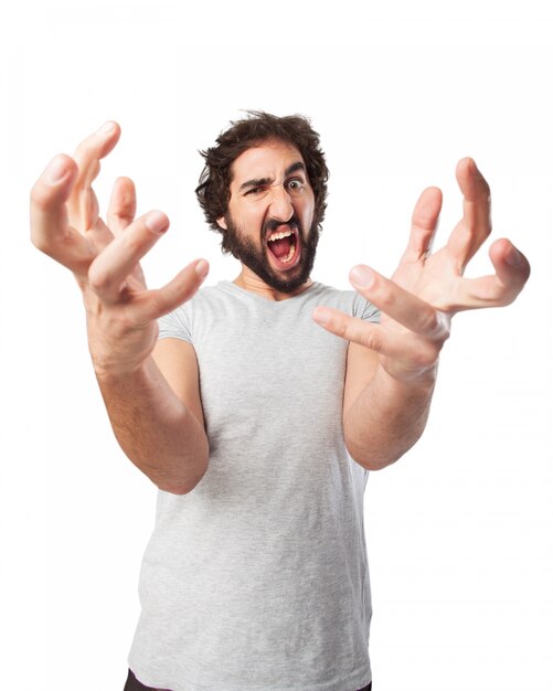 Angry man with crooked fingers