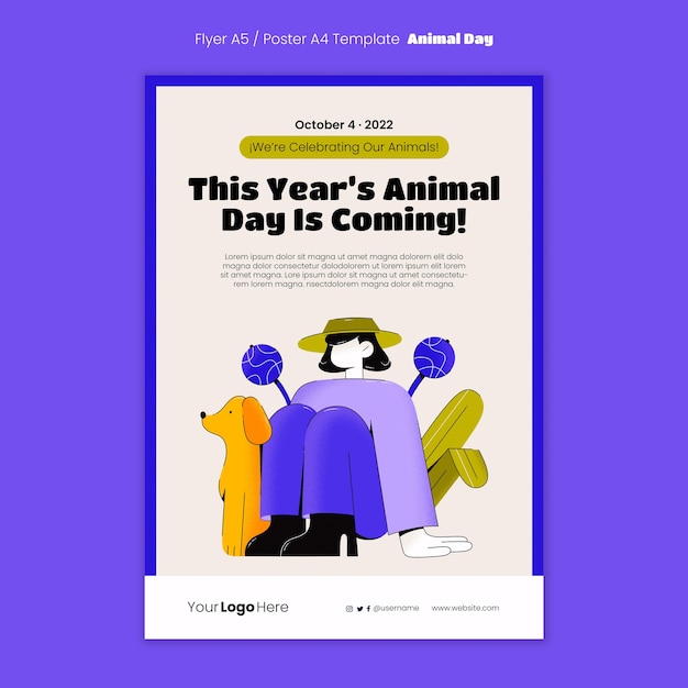 Free PSD animal day celebration flyer template