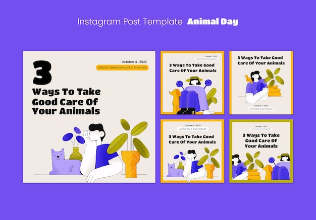 Free PSD animal day celebration instagram posts