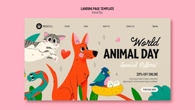 Бесплатный PSD Целевая страница празднования дня животных