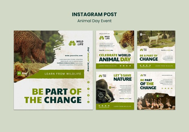 Animal day instagram post design template