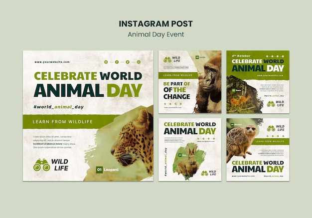 PSD gratuito modello di progettazione post instagram giorno degli animali