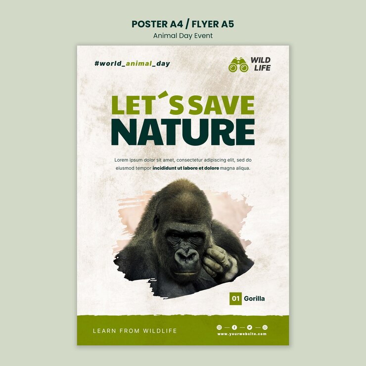 Free PSD animal day poster design template