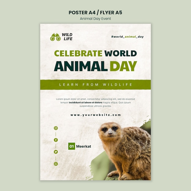 Modello di progettazione del poster del giorno degli animali