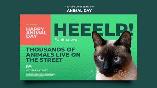 Modello di copertina di youtube per la giornata degli animali