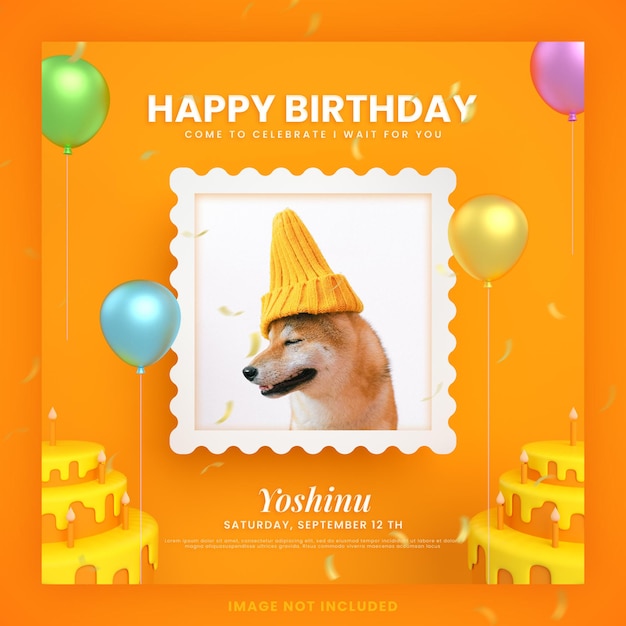 Animal dog happy birthday cake invitation card for instagram social media post template with mockup