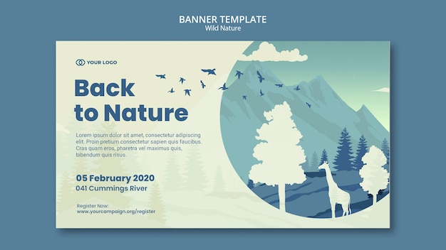 Free PSD animals and mountains wild nature banner