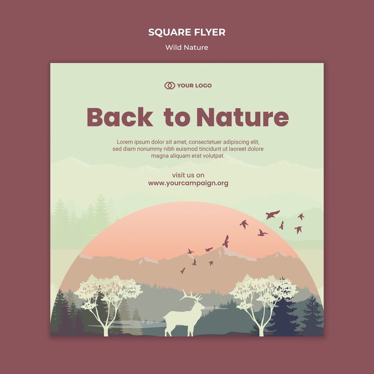 Free PSD animals at sundown wild nature square flyer