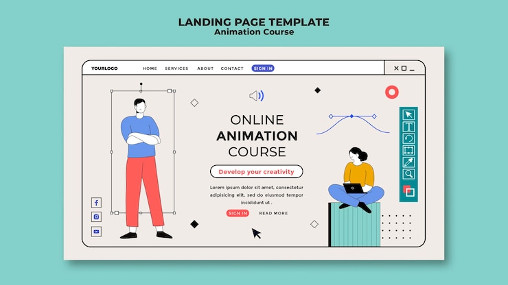 Free PSD animation course landing page