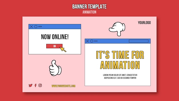 무료 PSD 애니메이션 온라인 클래스 배너 템플릿