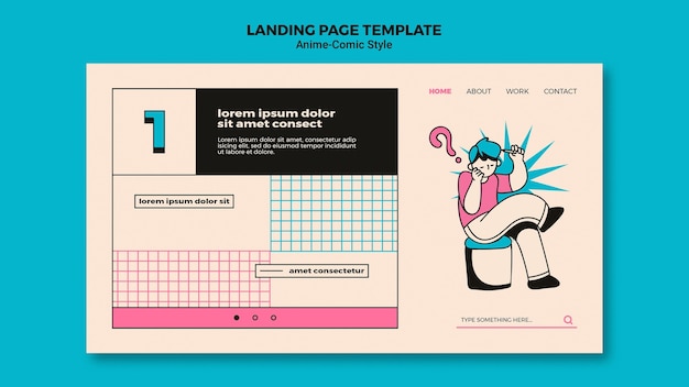 Бесплатный PSD Целевая страница в стиле аниме-комиксов