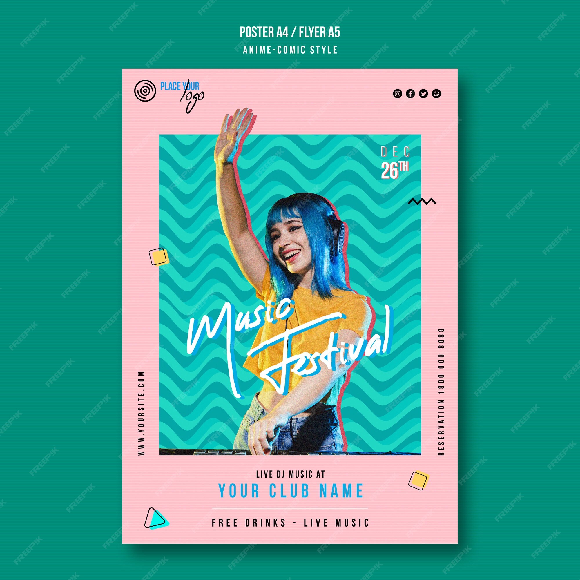 Free PSD, Anime-comic style music festival flyer template