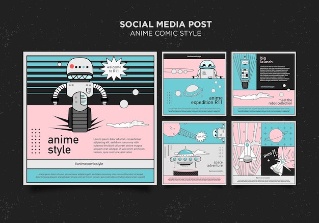 PSD gratuito modello di post sui social media in stile fumetto anime