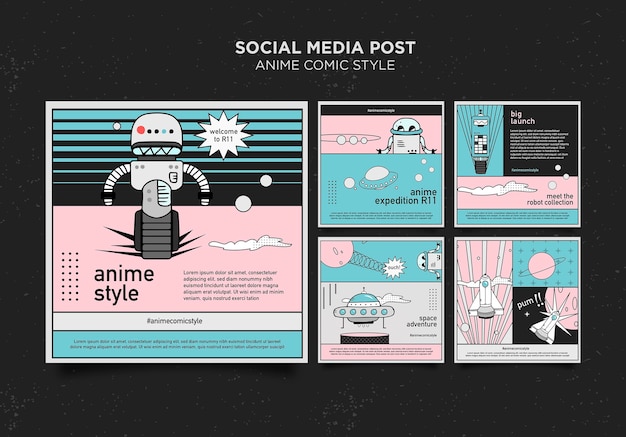 Modello di post sui social media in stile fumetto anime