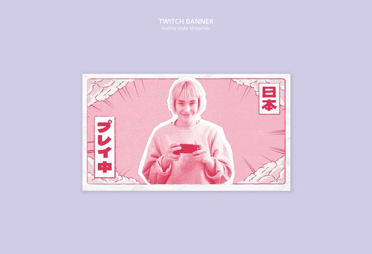 Free PSD anime-style twitch banner for gamer girl