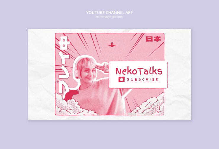 Free PSD anime-style youtube channel art for a streamer