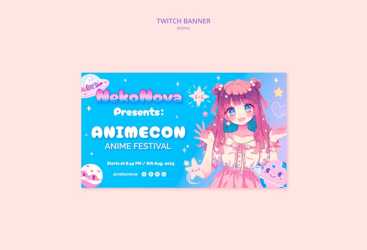 無料PSD 可愛いアニメガールが登場するアニメコンツイッチバナー