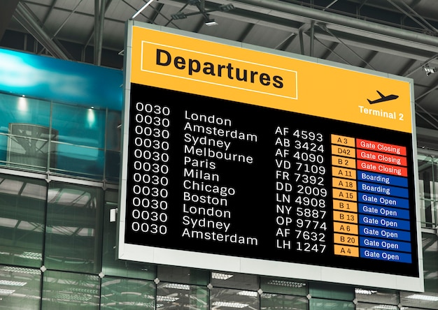 Announcement screen mockup at the airport